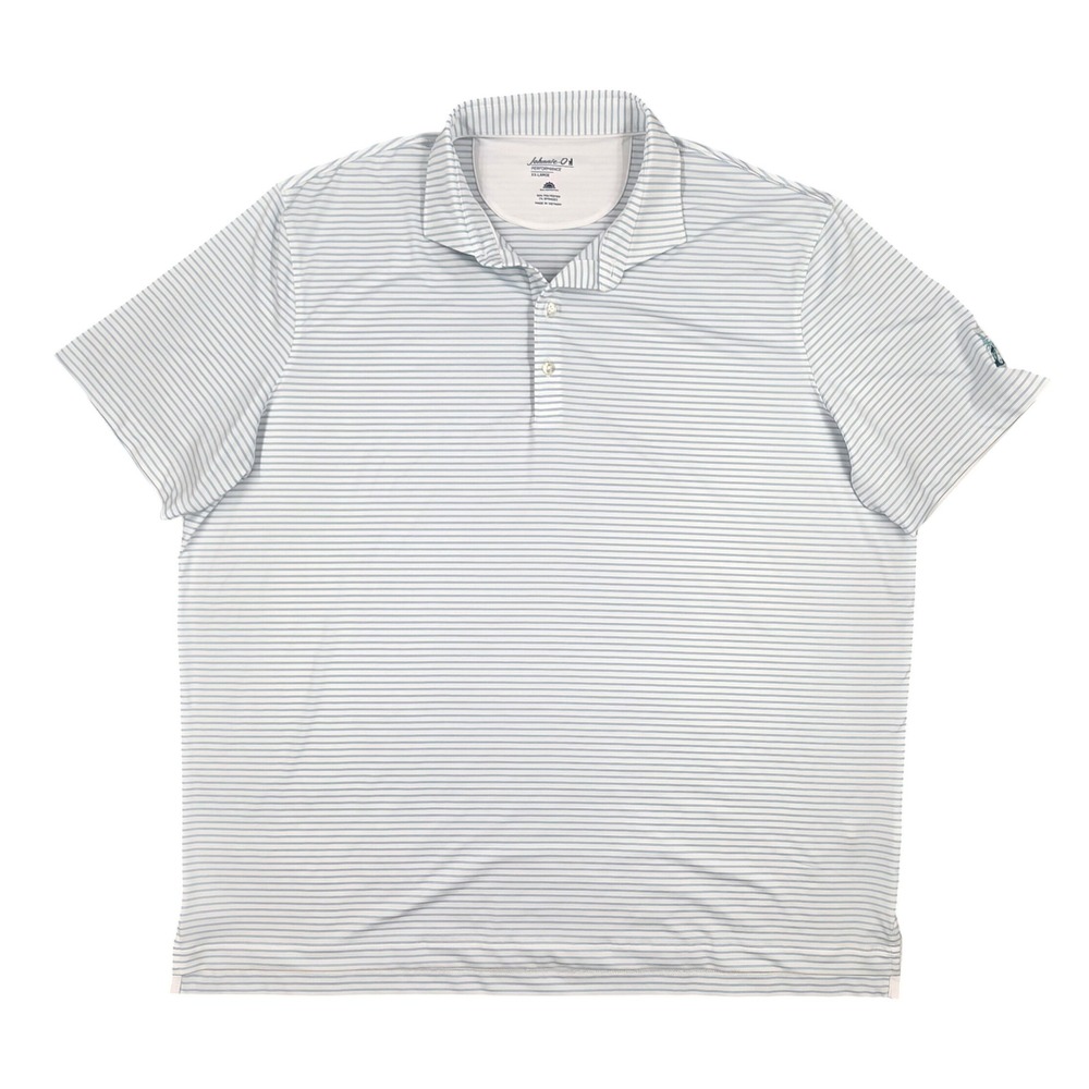 Johnnie-O Performance Polo Shirt Mens XXL Blue White Striped Golf UPF 50 Stretch
